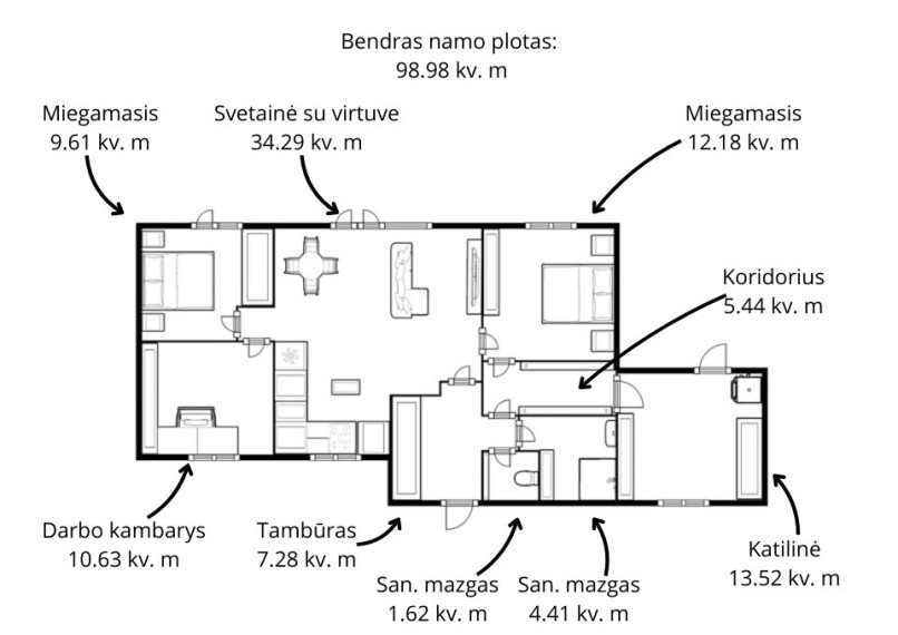 Parduodamas namas Balsiškių g., Ąžuolinės k., Vilniaus r. sav., 98.98 m2 ploto, 1 aukštai 6