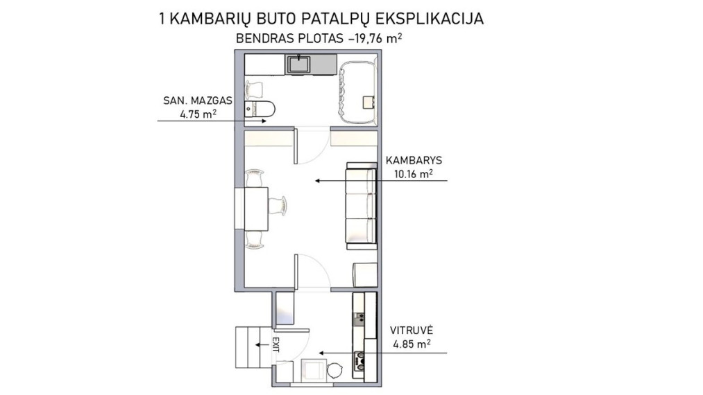 Parduodamas butas Kęstučio g., Žvėrynas, Vilniaus m., Vilniaus m. sav., 20 m2 ploto, 1 kambariai 18