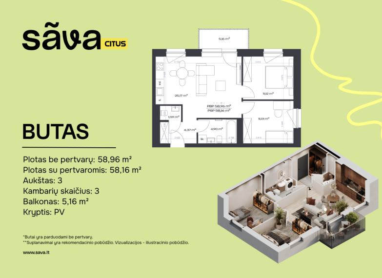 Parduodamas butas Mykolo Lietuvio g., Vilniaus m., Vilniaus m. sav., 58.96 m² ploto 3 kambariai 3