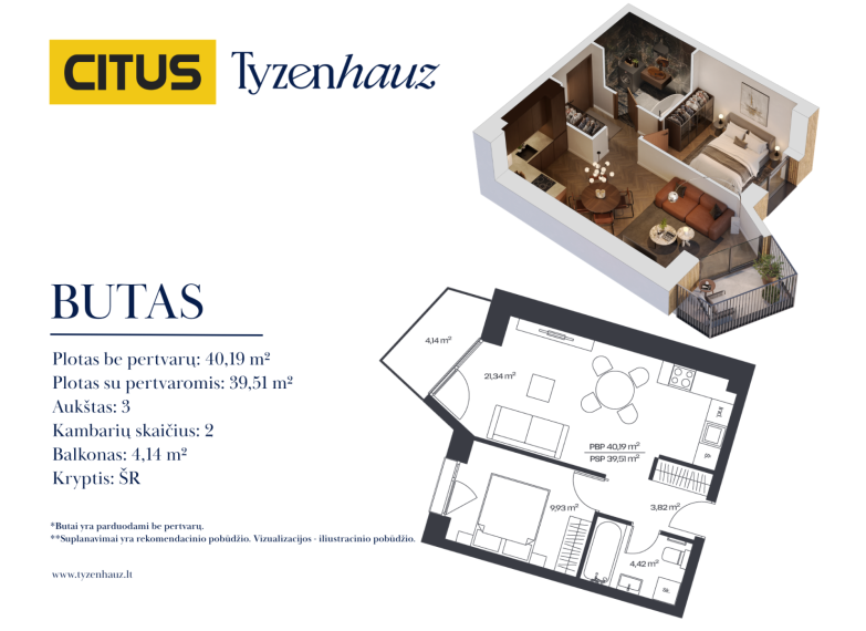 Parduodamas butas Tyzenhauzų g., Senamiestis, Vilniaus m., Vilniaus m. sav., 40.19 m² ploto 2 kambariai 2