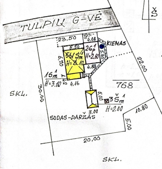 PARDUODAMAS SODO NAMAS SU KRAŠTINIU SKLYPU RASEINIUOSE, TULPIŲ TAK. 20