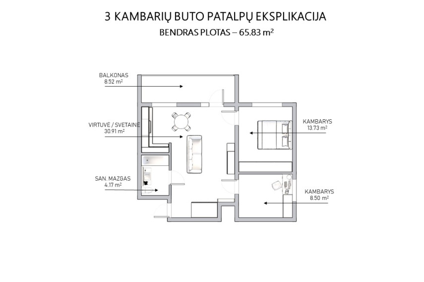 Parduodamas butas Daugėliškio g., Vilniaus m., Vilniaus m. sav., 65.83 m2 ploto, 3 kambariai 20