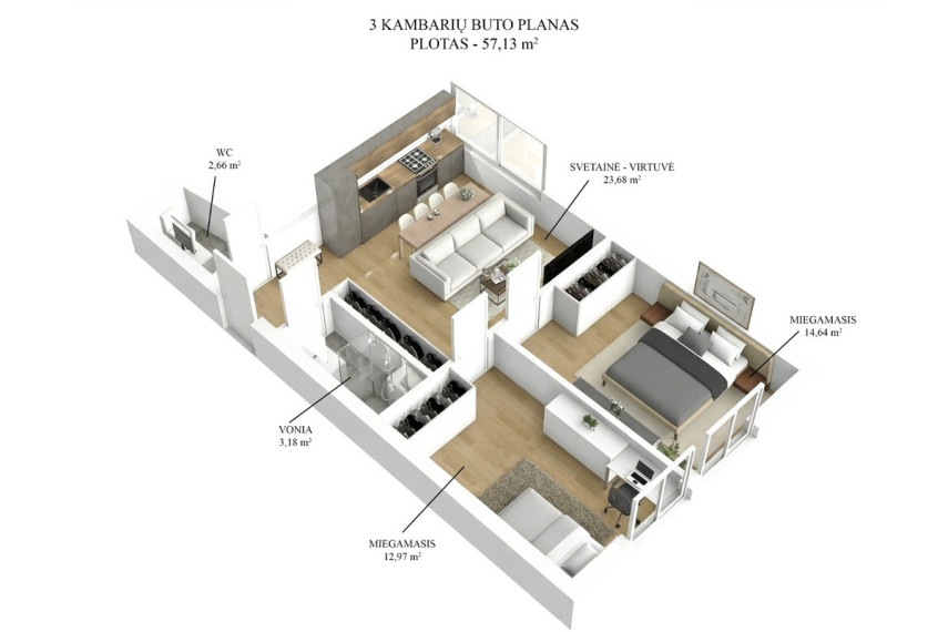 Parduodamos administracinės, kitos paskirties, paslaugų, prekybos patalpos Kęstučio g., Vilniaus m., Vilniaus m. sav., 57.13 m2 ploto 22