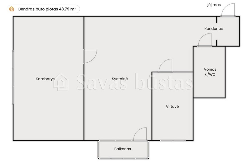 Parduodamas butas Draugystės pr., Šiaulių m., Šiaulių m. sav., 43.79 m2 ploto, 2 kambariai 24