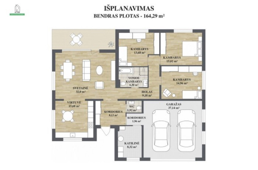 Parduodamas namas Jurginų g., Užusalių k., Jonavos r. sav., 164.29 m2 ploto, 1 aukštai 5