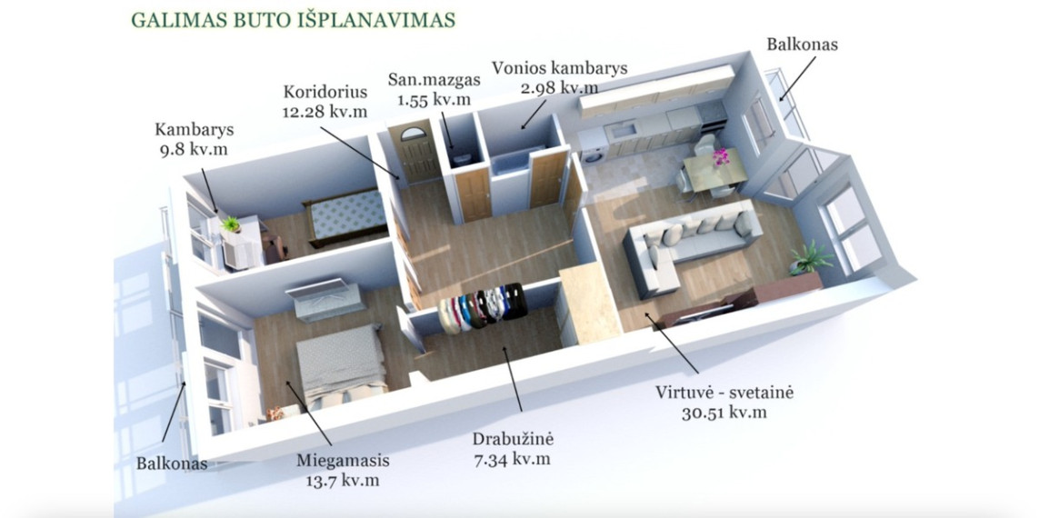 Parduodamas butas A. Vivulskio g., Vilniaus m., Vilniaus m. sav., 82.1 m2 ploto, 3 kambariai 19