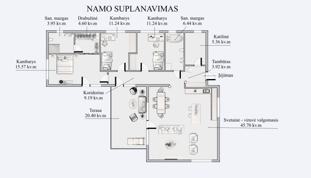 Parduodamas namas Vilniaus m. sav., Vilniaus m., Paneriai, Vaidotų g., 117.21 m2 ploto, 1 aukštai 12
