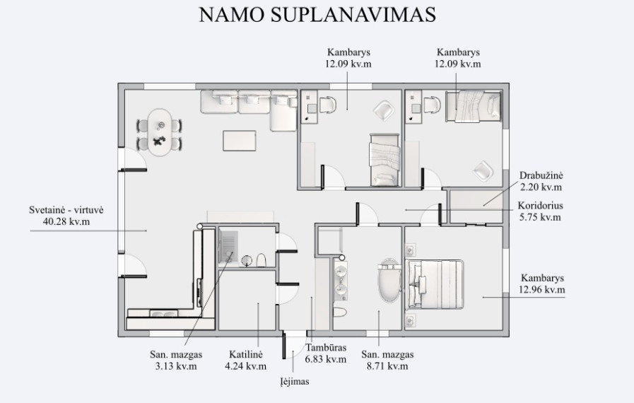 Parduodamas namas Vilniaus m. sav., Vilniaus m., Paneriai, Vaidotų g., 108.28 m2 ploto, 1 aukštai 14