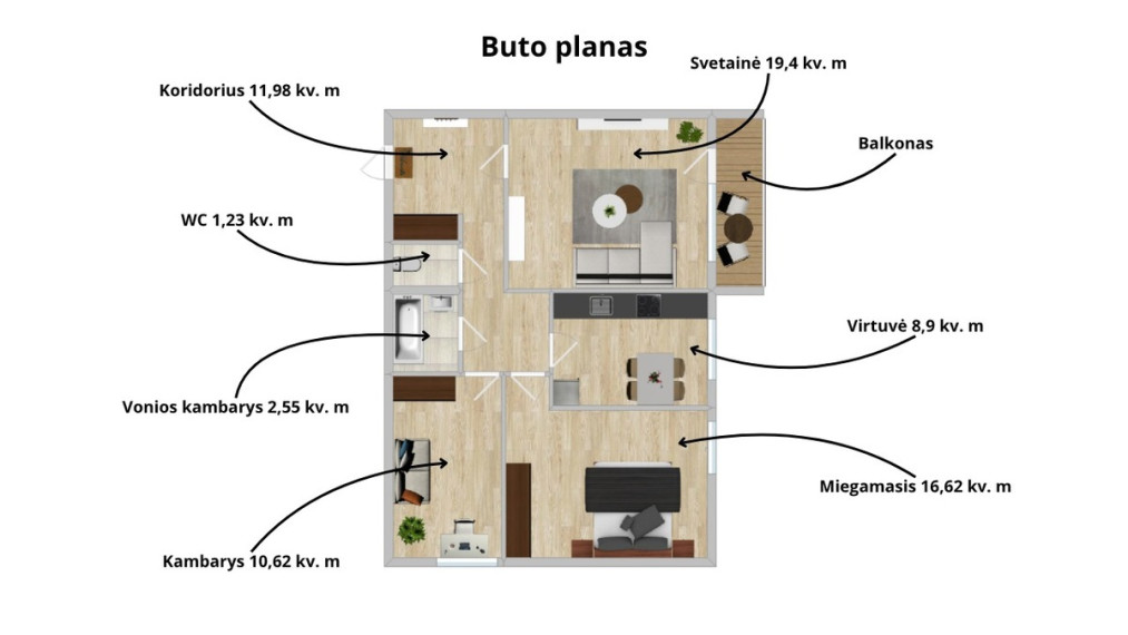 Parduodamas butas Veisiejų g., Druskininkų m., Druskininkų sav., 71.3 m2 ploto, 3 kambariai 25