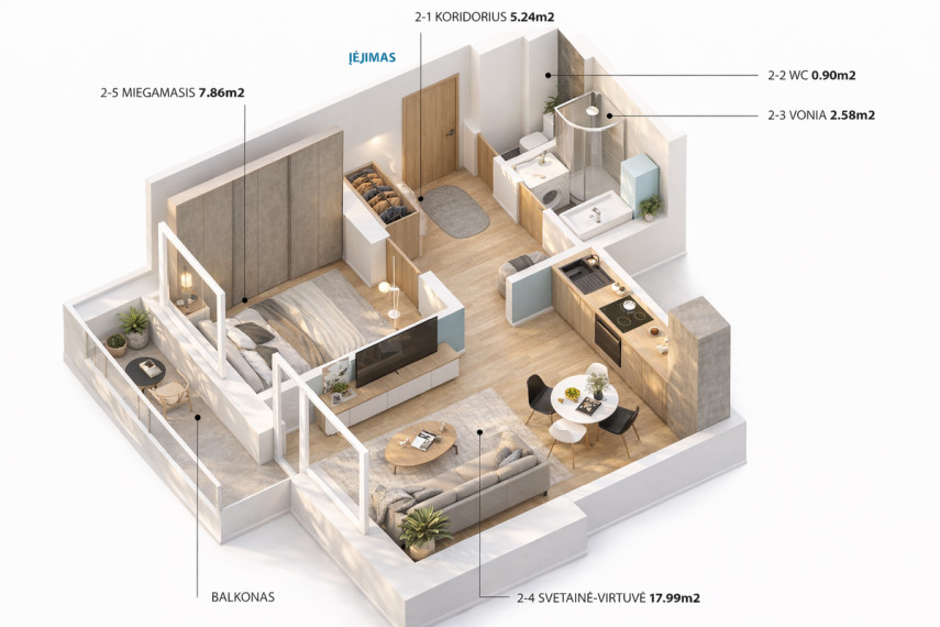 Parduodamas butas Dūkštų g., Šeškinė, Vilniaus m., Vilniaus m. sav., 34.57 m2 ploto, 2 kambariai 10