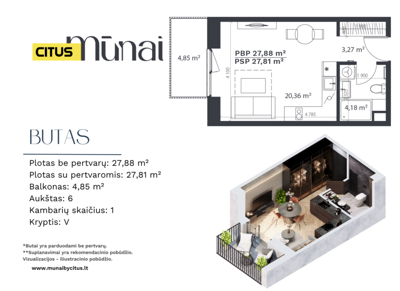 Parduodamas butas Kareivių g., Žirmūnai, Vilniaus m., Vilniaus m. sav., 27.88 m² ploto 1 kambarys 2