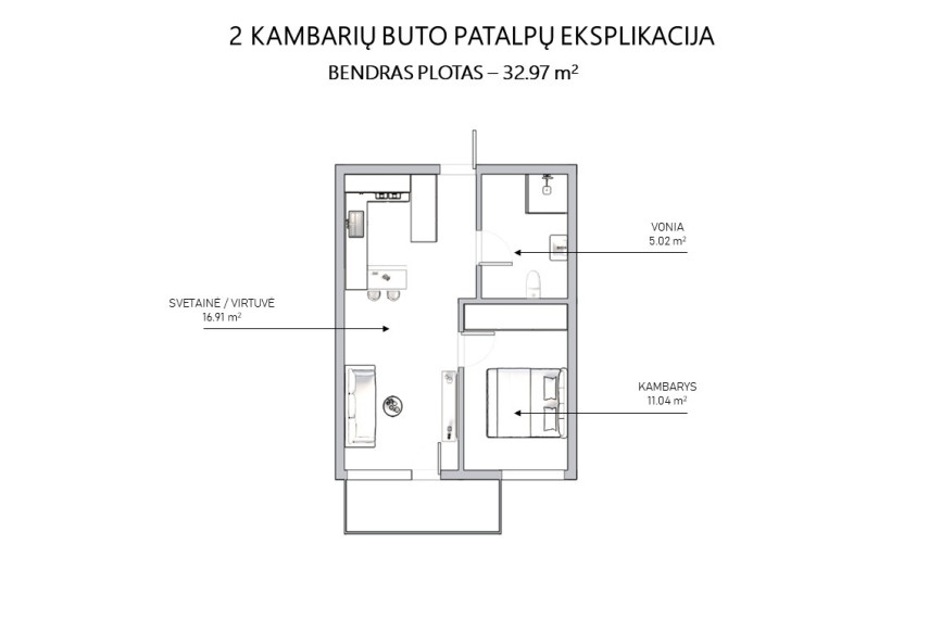 Parduodamas butas Panerių g., Vilniaus m., Vilniaus m. sav., 32.97 m2 ploto, 2 kambariai 8