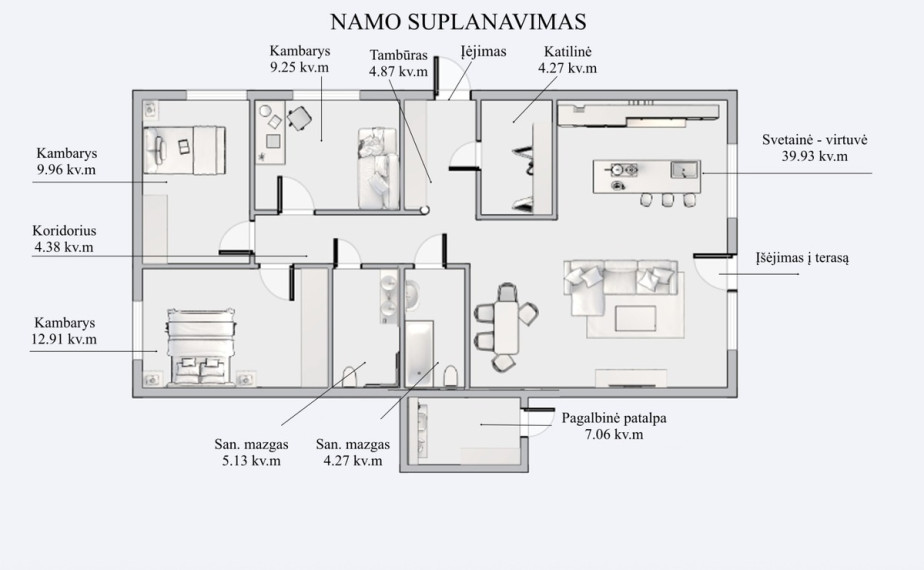 Parduodamas namas Bitininkų g., Didžiasalio k., Vilniaus r. sav., 102.03 m2 ploto, 1 aukštai 13