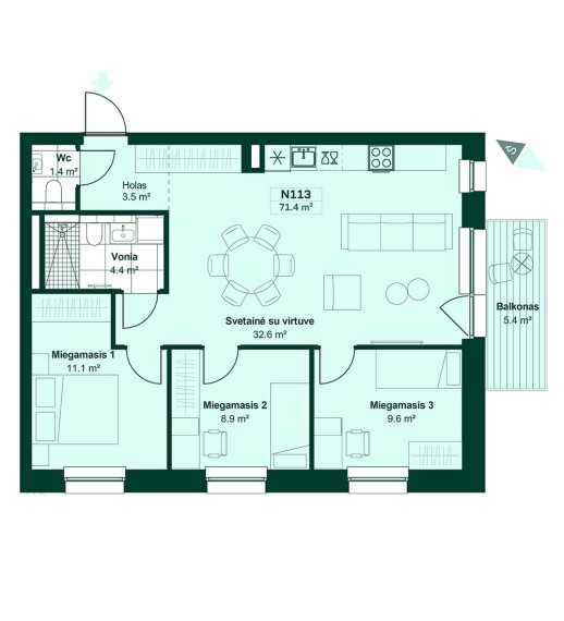Parduodamas butas Pašilaičiai, Vilniaus m., Vilniaus m. sav., 71.39 m² ploto 4 kambariai 2