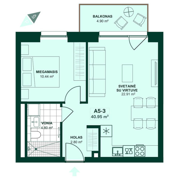 Parduodamas butas Liongino Baliukevičiaus-Dzūko g., Fabijoniškės, Vilniaus m., Vilniaus m. sav., 40.95 m² ploto 2 kambariai 6