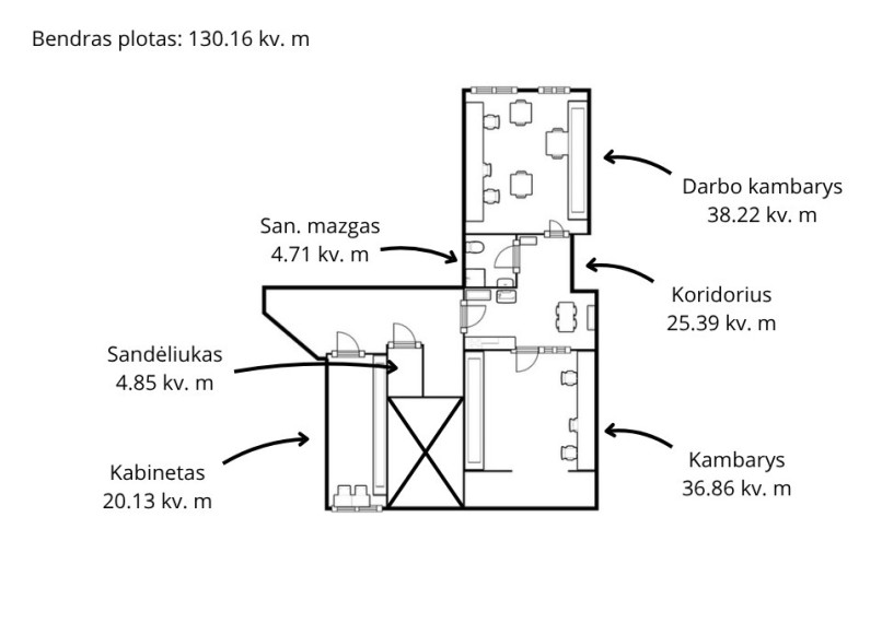 Parduodamos administracinės patalpos Šermukšnių g., Vilniaus m., Vilniaus m. sav., 130 m2 ploto 21