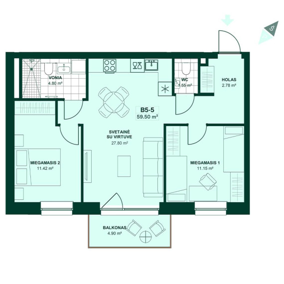 Parduodamas butas Liongino Baliukevičiaus-Dzūko g., Fabijoniškės, Vilniaus m., Vilniaus m. sav., 59.94 m² ploto 3 kambariai 8