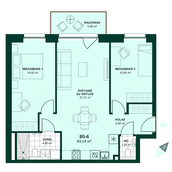 Parduodamas butas Liongino Baliukevičiaus-Dzūko g., Fabijoniškės, Vilniaus m., Vilniaus m. sav., 63.68 m² ploto 3 kambariai 3