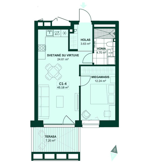 Parduodamas butas Justiniškių g., Pašilaičiai, Vilniaus m., Vilniaus m. sav., 45.18 m² ploto 2 kambariai 2