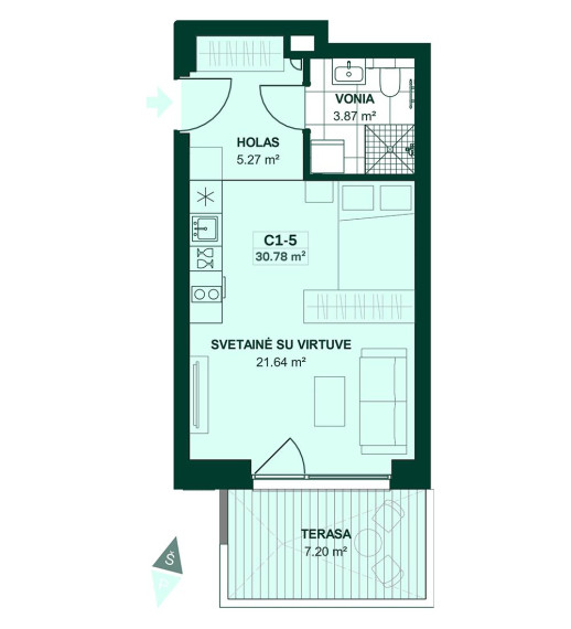 Parduodamas butas Justiniškių g., Pašilaičiai, Vilniaus m., Vilniaus m. sav., 30.78 m² ploto 1 kambarys 2