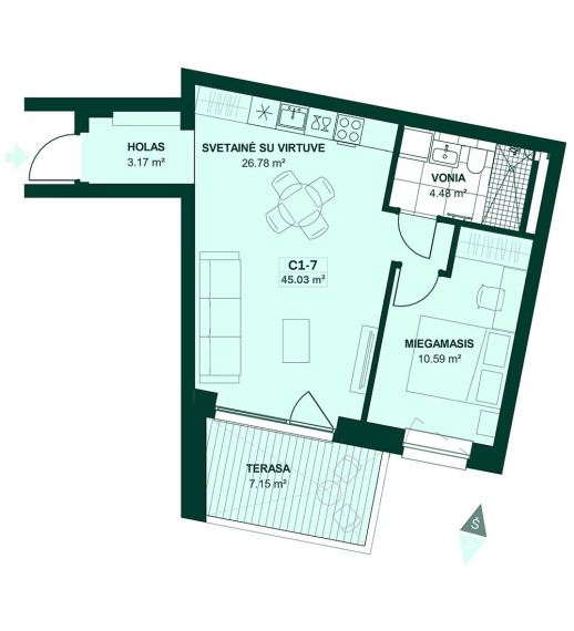 Parduodamas butas Justiniškių g., Pašilaičiai, Vilniaus m., Vilniaus m. sav., 45.03 m² ploto 2 kambariai 2