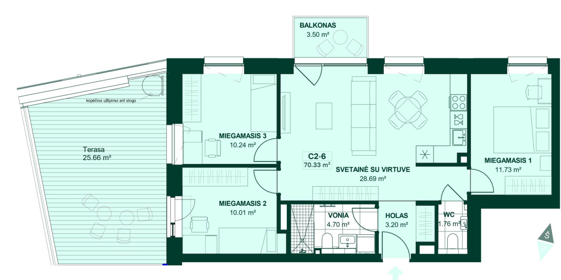 Parduodamas butas Justiniškių g., Pašilaičiai, Vilniaus m., Vilniaus m. sav., 70.33 m² ploto 4 kambariai 1