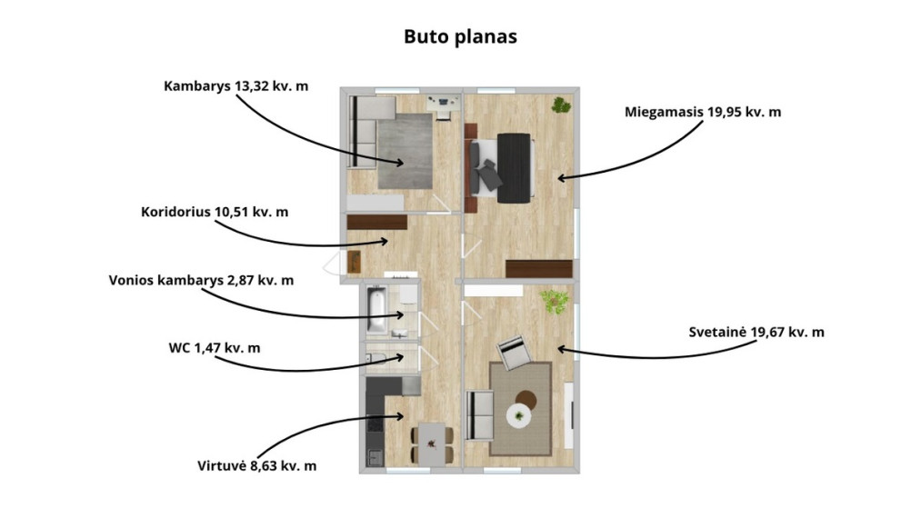 Parduodamas butas Savanorių pr., Vilniaus m., Vilniaus m. sav., 76.42 m2 ploto, 3 kambariai 25