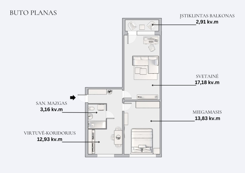 Parduodamas butas Architektų g., Vilniaus m., Vilniaus m. sav., 50.01 m2 ploto, 2 kambariai 27