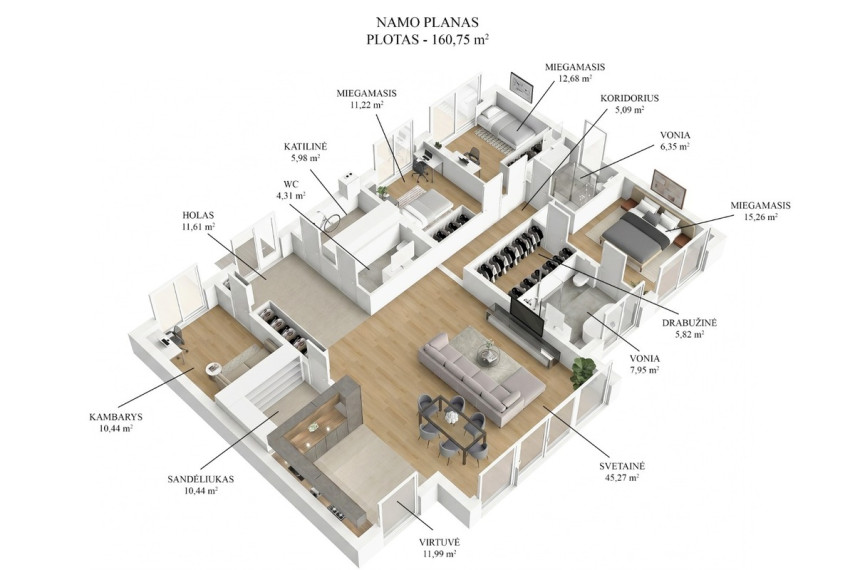 Parduodamas namas Prašiškių g., Vanaginės k., Vilniaus r. sav., 160.75 m2 ploto, 1 aukštai 7