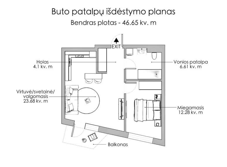 Parduodamas butas Sietyno g., Vilniaus m., Vilniaus m. sav., 46.65 m2 ploto, 2 kambariai 26