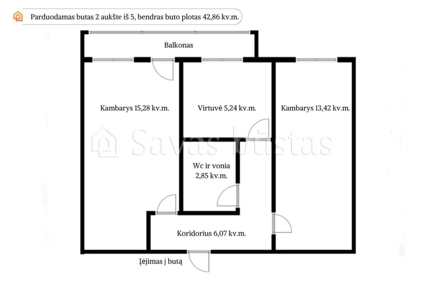 Parduodamas butas Partizanų g., Kauno m., Kauno m. sav., 42.86 m2 ploto, 2 kambariai 9