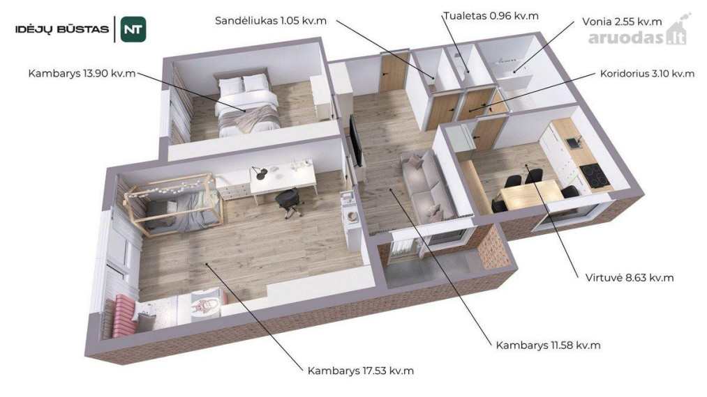 Parduodamas butas Jūrininkų pr., Bandužiai, Klaipėdos m., Klaipėdos m. sav., 60.00 m² ploto 2 kambariai 21