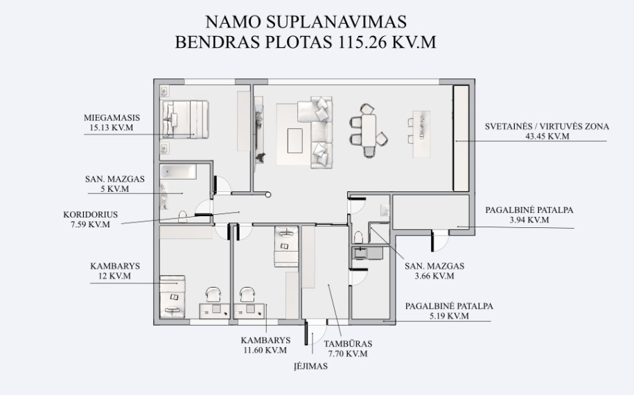 Parduodamas namas Skrabinės g., Skrabinės k., Vilniaus r. sav., 115.26 m2 ploto, 1 aukštai 6