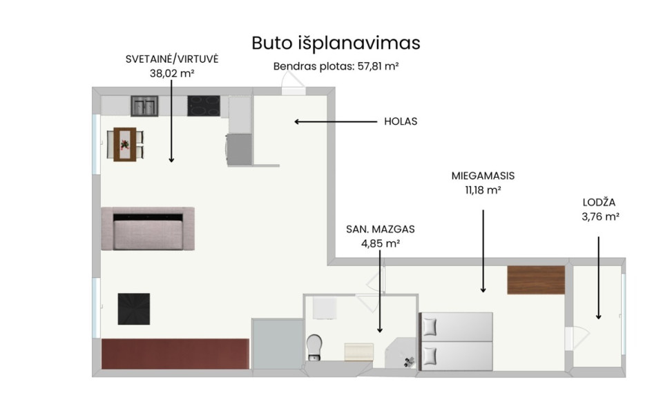 Parduodamas butas Karklėnų g., Vilniaus m., Vilniaus m. sav., 57.81 m2 ploto, 2 kambariai 33