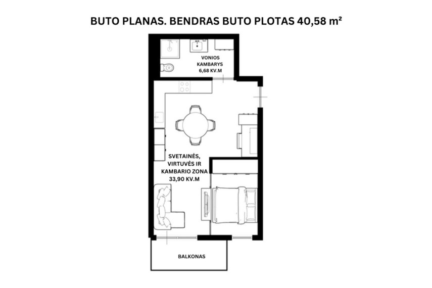 Parduodamas butas P. Vileišio g., Vilniaus m., Vilniaus m. sav., 40.58 m2 ploto, 2 kambariai 41