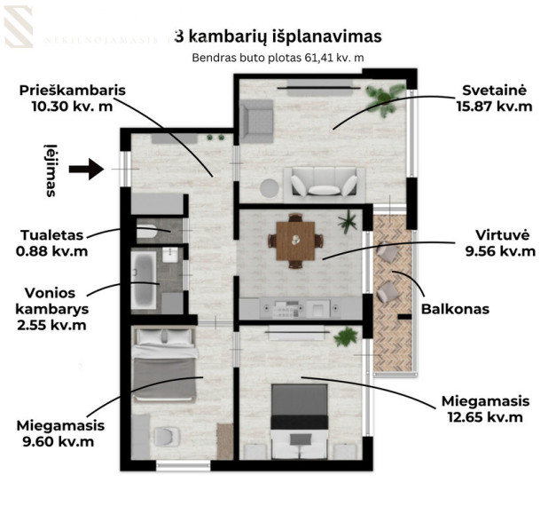 Parduodamas butas P. Žadeikos g., Fabijoniškėse, Vilniuje, 61.41 kv.m ploto 28