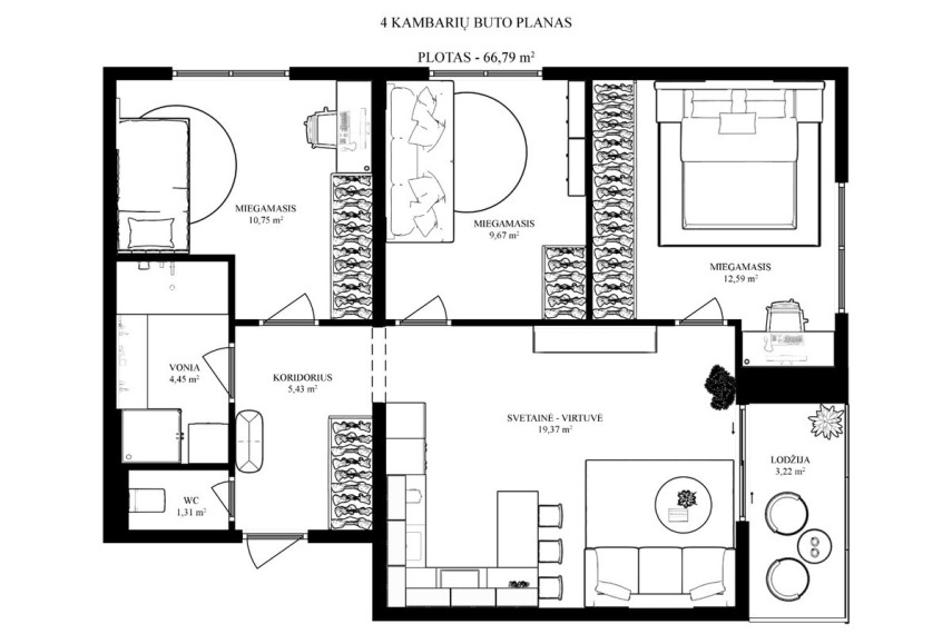 Parduodamas butas Sviliškių g., Vilniaus m., Vilniaus m. sav., 66.79 m2 ploto, 4 kambariai 25
