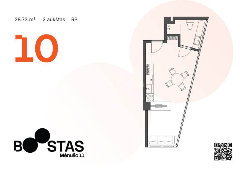 Parduodamas butas Mėnulio g., Viršuliškės, Vilniaus m., Vilniaus m. sav., 28.73 m2 ploto, 1 kambariai 14