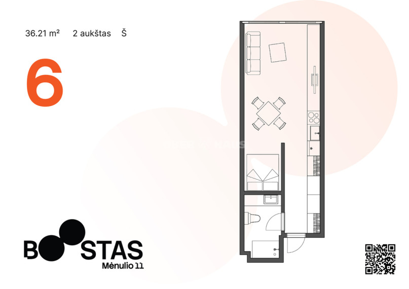 Parduodamas butas Mėnulio g., Viršuliškės, Vilniaus m., Vilniaus m. sav., 36.21 m2 ploto, 1 kambariai 14