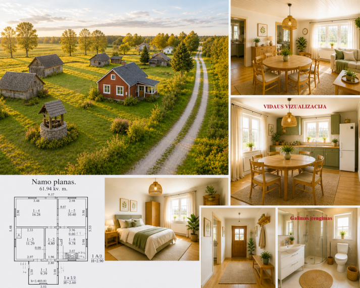 Parduodamas namas Guopio g., Kundrėnų k., Radviliškio r. sav., 61.94 m² ploto 3 kambariai 12