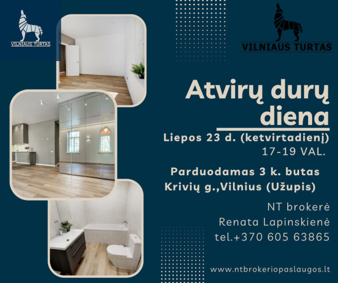 Parduodamas butas Krivių g., Užupis, Vilniaus m., Vilniaus m. sav., 68 m2 ploto, 3 kambariai 1