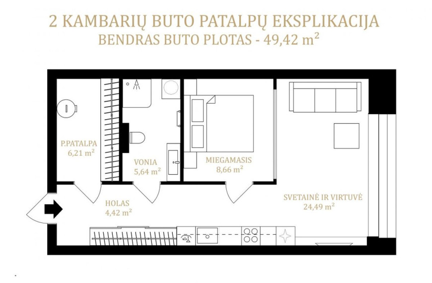 Parduodamas butas T. Ševčenkos g., Vilniaus m., Vilniaus m. sav., 49.42 m2 ploto, 2 kambariai 15