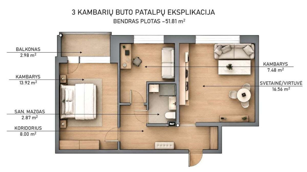 Parduodamas butas Viršuliškių g., Vilniaus m., Vilniaus m. sav., 51.81 m2 ploto, 3 kambariai 20
