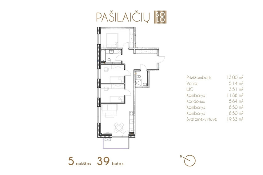 Parduodamas butas Tarandės g. , Pašilaičiai, Vilniaus m., Vilniaus m. sav., 75.87 m2 ploto, 4 kambariai 5