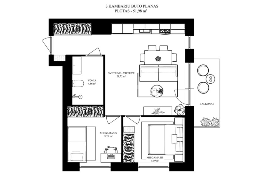 Nuomojamas butas Edinburgo g., Pašilaičiai, Vilniaus m., Vilniaus m. sav., 52 m2 ploto, 3 kambariai 23