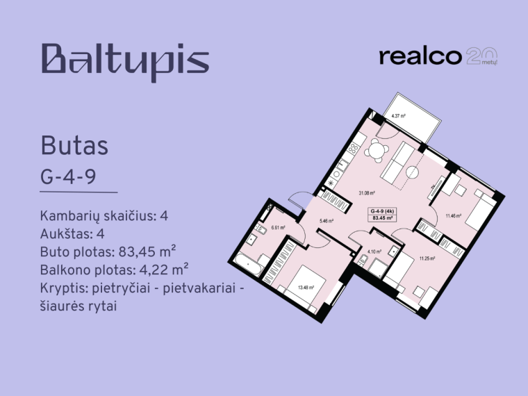 Parduodamas butas Didlaukio g., Baltupiai, Vilniaus m., Vilniaus m. sav., 83.45 m² ploto 4 kambariai 2