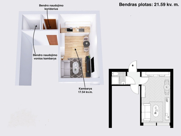 Parduodamas butas Klaipėdos apskritis, Klaipėda, Vėtrungės, Taikos pr., 22 m2 ploto, 1 kambariai 1