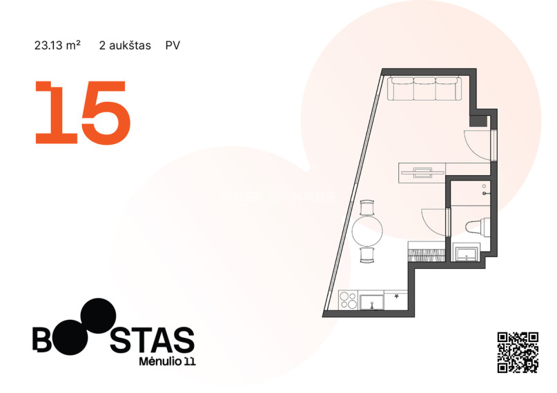 Parduodamas butas Mėnulio g., Viršuliškės, Vilniaus m., Vilniaus m. sav., 23.13 m2 ploto, 1 kambariai 14