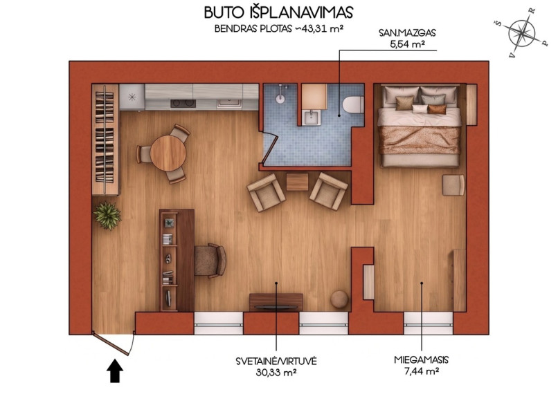 Parduodamas butas Aušros Vartų g., Vilniaus m., Vilniaus m. sav., 44.26 m2 ploto, 2 kambariai 36
