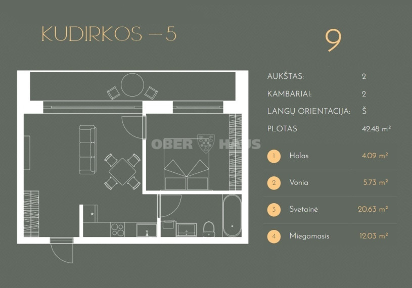Parduodamas butas V. Kudirkos g., Druskininkų m., Druskininkų sav., 42.48 m2 ploto, 2 kambariai 34